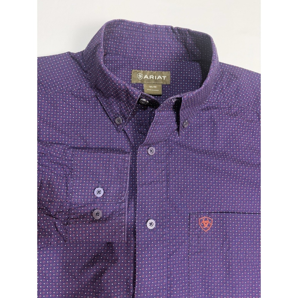 Ariat Geometric Dress Shirt Men's Size Medium Purple Western Cowboy Workwear